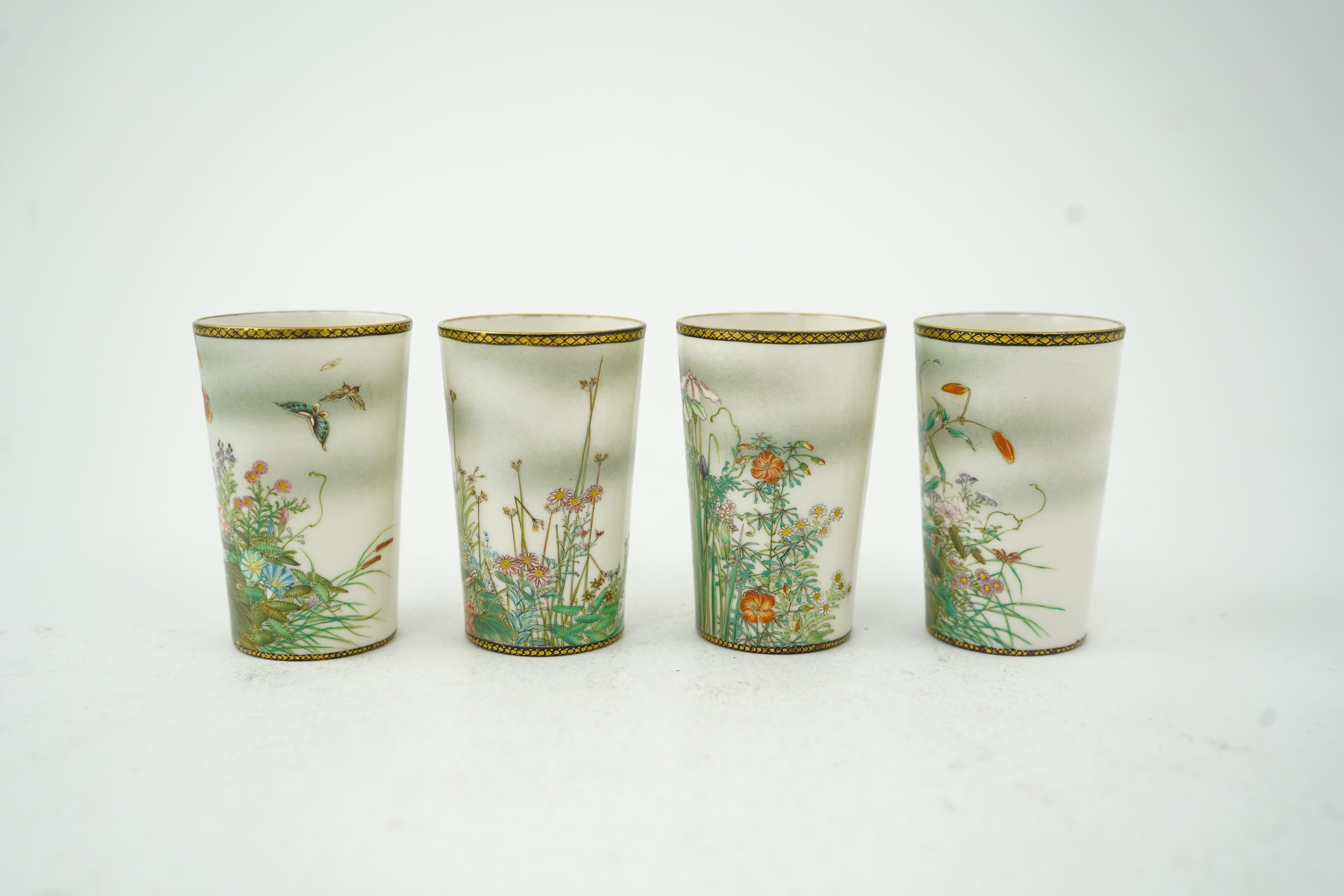 A set of four Japanese porcelain tumbler cups, by Kinkozan, Meiji period